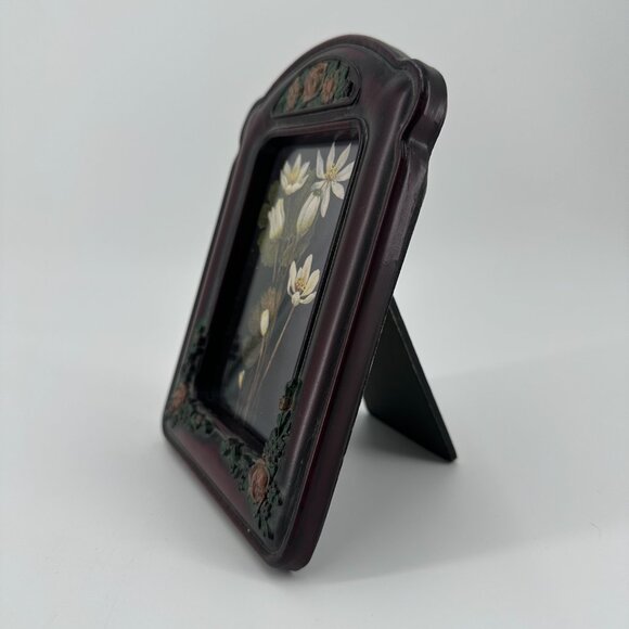 Vintage Floral Resin Burgandy Green Easel Back Decorative Frame 5x7" - Picture 2 of 6